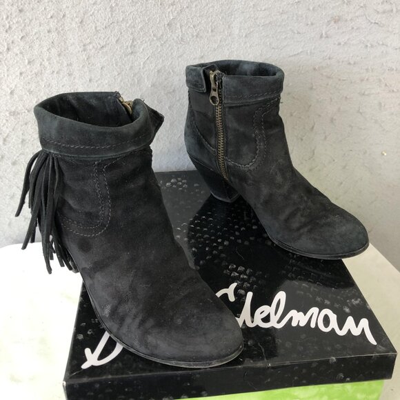 Sam Edelman Boots Womens Size 8 Black Suede Louie Fringe Western Ankle Zip - Picture 1 of 16